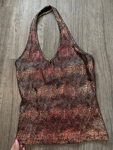 CAMICIA CANOTTA RAVE CITY DONNA CASUAL LOUNGE HALTER ROSA LUCIDO GLITTER MEDIA M - Foto 1 di 3