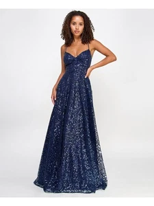 SAY YES TO THE Womens Navy Lined Lace-up Back Spaghetti Strap Dress Juniors 7\8 - Picture 1 of 6