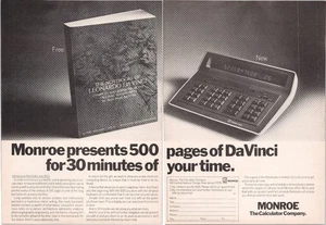 Monroe 1920 Calculator 2 Page Print Ad Da Vinci Notebooks 1974 Vintage - Picture 1 of 1