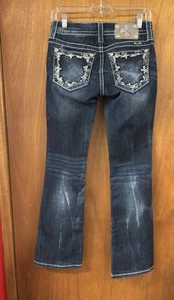 Stivali firmati Miss Me Jeans taglia 25 scuri Y2K JE835582R ricamati punto Reno 30" W - Foto 1 di 21