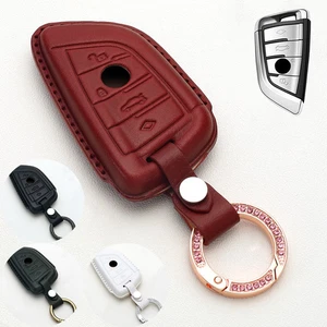 Genuine Leather Car Key Fob Case Cover For BMW 2 5 6 7 X1 X2 X3 X4 X5 X5M X6 X7 - Picture 1 of 12