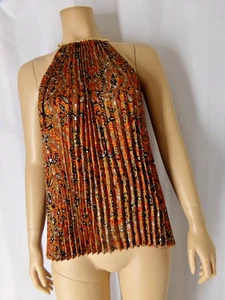 MICHAEL KORS Plissee Tank Top Shirt XSmall Terrakotta Rot Gold Ton Kette Neu mit Etikett - Bild 1 von 5