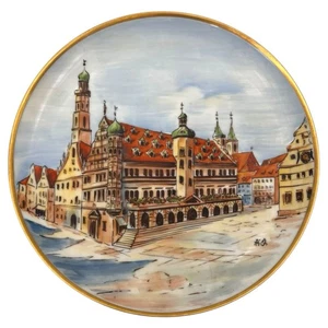Vintage 1930-47 Deutscher Arzberg Porzellan handbemalter TELLER Rothenburg Markplatz - Bild 1 von 10