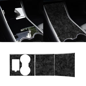 3x Black Wood Grain Car Center Console Panel Cover Trim for Tesla Model 3 19-20 - Foto 1 di 8