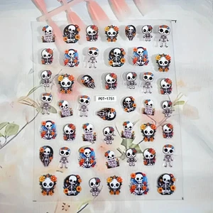 Nail Art Stickers Decals Skull Skeleton Halloween 3D DIY Alternative Cute Nails - Picture 1 of 3