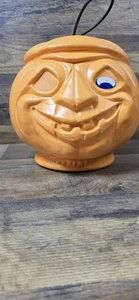 VTG Halloween Pumpkin Blow Mold Treat Pail Bucket Scarecrow 8.5" Pre Owned - Picture 1 of 10