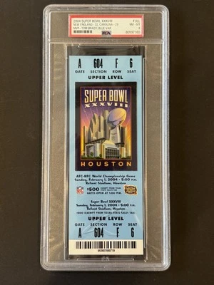 2004 Суперкубок XXXVIII полный билет синий вариант PSA 8 Том Брэди MVP  - Изображение 1 из 4
