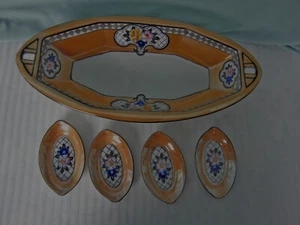 Antique Noritake Celery Dish and 4 Salts Cellars Set Dishes Green Mark No Chips - Picture 1 of 4