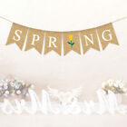 SPRING Letters Bunting Banner Decorative Flower Pattern Linen Burlap Banner