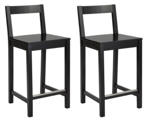 Pair of Black Rubber Wood Bar Stools with Back Rest, 88cm, Easy Assembly - Picture 1 of 4