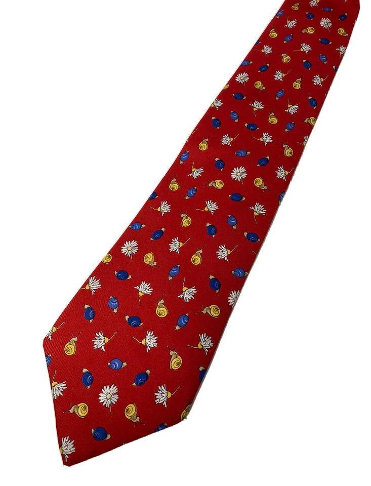 Vintage 90’s Burberrys Mens All Silk Tie-Unique Floral & Snail Design on Red - Image 1 of 4