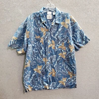 Camisa Robert Stock Hombres Abotonada Mediana Azul Floral Hawaiana Manga Corta Cuello Foto 1 de 4