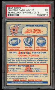 1956 Topps FB Contest Card A Nov 25 Bears / Giants / Rams / Colts PSA 5 (0412) - Picture 1 of 2