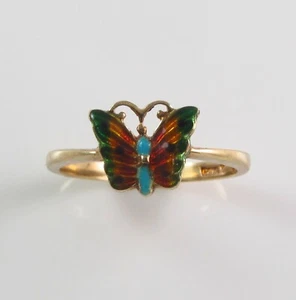 Vintage Estate Damen 14k Gelbgold Polychrom Emaille Schmetterlingsring Größe 6,25 - Bild 1 von 10