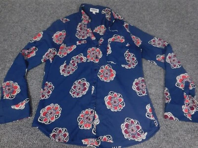 Blusa Express Mujer Pequeña Azul Floral Botones Top Informal Foto 1 de 4
