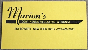 Original Vintage Business Marion's Restaurant Lounge Bowery NYC New York City - Bild 1 von 2