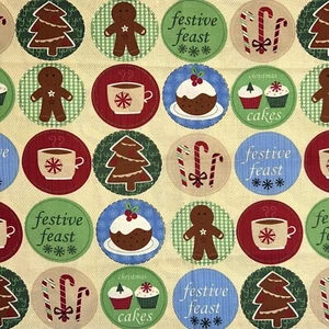 15" Remnant Christmas Tree Candy Cane Gingerbread Cookie Cupcake Cotton Fabric - Picture 1 of 3