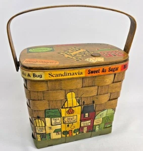 Vintage Caro Nan Reise Thema Decoupage & handbemalte Korb Geldbörse 1970 Penny - Bild 1 von 12