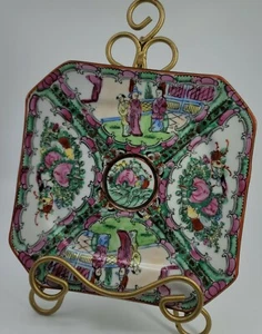 Early 1900's Chinese Medallion Square Plate Bowl Dish Famille 8" BEAUTIFUL - Picture 1 of 5