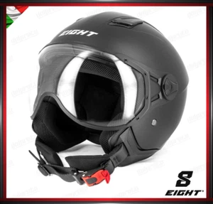 CASCO JET - EIGHT LEOV S779 VISIERA AVIATORE - NERO OPACO MOTO SCOOTER - Imagen 1 de 4