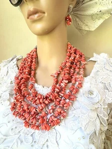 African Coral Jewelry Set, Coral jewelry, Nigerian jewelry, Coral - Picture 1 of 8