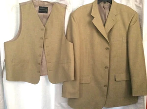 Men's Sz 46 R Alberto Celini 2 pc. Suit Jacket Vest Set Camel Brown Tan Smooth W - Picture 1 of 12