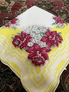 Vintage Yellow Hankie Red Daffodils GC § - Picture 1 of 1