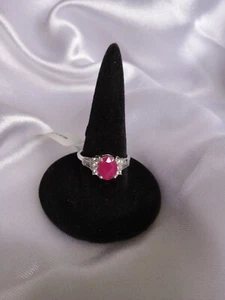 Burmese Ruby & White Topaz Ring Size 6.5, Platinum over .925 Sterling Silver - Picture 1 of 10