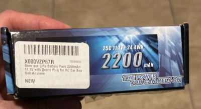 Gens Ace 2200 mAh 25C 11.1V 24.4Wh Battery Pack Deans Plug RC Car Boat Airplane - Image 1 of 4