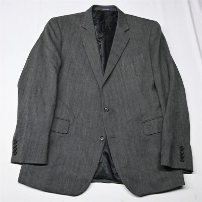Stafford 46L Gray Herringbone Tweed Merino Wool Mens Blazer Sport Coat Jacket - Image 1 of 4