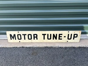 Vintage Metal Tin Sign Garage Motor Tune Up Double Sided Original 36x6” Rare - Picture 1 of 12