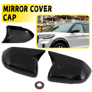 Gloss Black Ox Horn Rearview Mirror Cover Trim Caps For Ford Explorer 2020-2024 - Picture 1 of 12