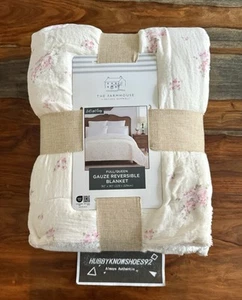 Rachel Ashwell The Farmhouse Rosabelle Floral Gauze Reversible Blanket Queen - Picture 1 of 7
