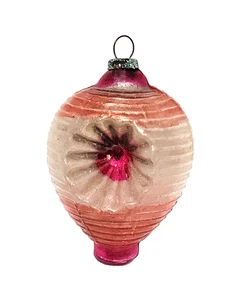 Ornamento albero di Natale vintage RARO lanterna cinese in vetro con rientranza, altezza 2" - Foto 1 di 4