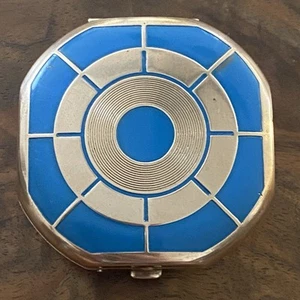 Vtg RICHARD HUDNUT Blue Enamel Double Vanity Pressed Powder Rouge Compact - Picture 1 of 15