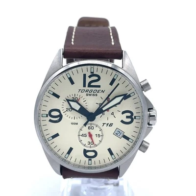 Reloj Suizo Torgoen T16 Beige Cronógrafo SIN USAR con Pulsera Acero Inoxidable  Foto 1 de 4