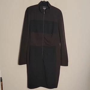 Akris Black Brown Long Sleeve Wool Dress Sz 14 - Picture 1 of 9