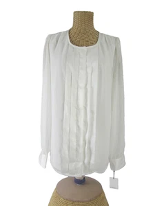Neu Calvin Klein Damen M elfenbeinfarbene Langarm plissierte Bluse transparente Ärmel neu mit Etikett $ 69 - Bild 1 von 11