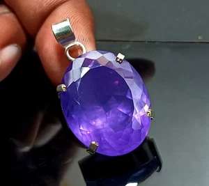 37.95 Ct Natural Brazilian Oval Cut Purple Zircon Pendant 925 Silver Gemstone - Bild 1 von 10
