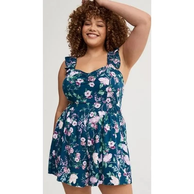 Pantalones Cortos Torrid Melinda Floral Mameluco Azul Talla Grande 2X Foto 1 de 4