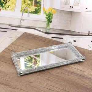 Crushed Diamond Spiegeltablett - 39L x 18B cm Bling Dekor für Tee Kaffee Zucker - Bild 1 von 8