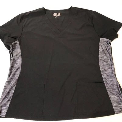 Blusa Médica Mujer Negra Con Panel Lateral Gris, Talla 2X Bolsillos Mangas Cortas Foto 1 de 4