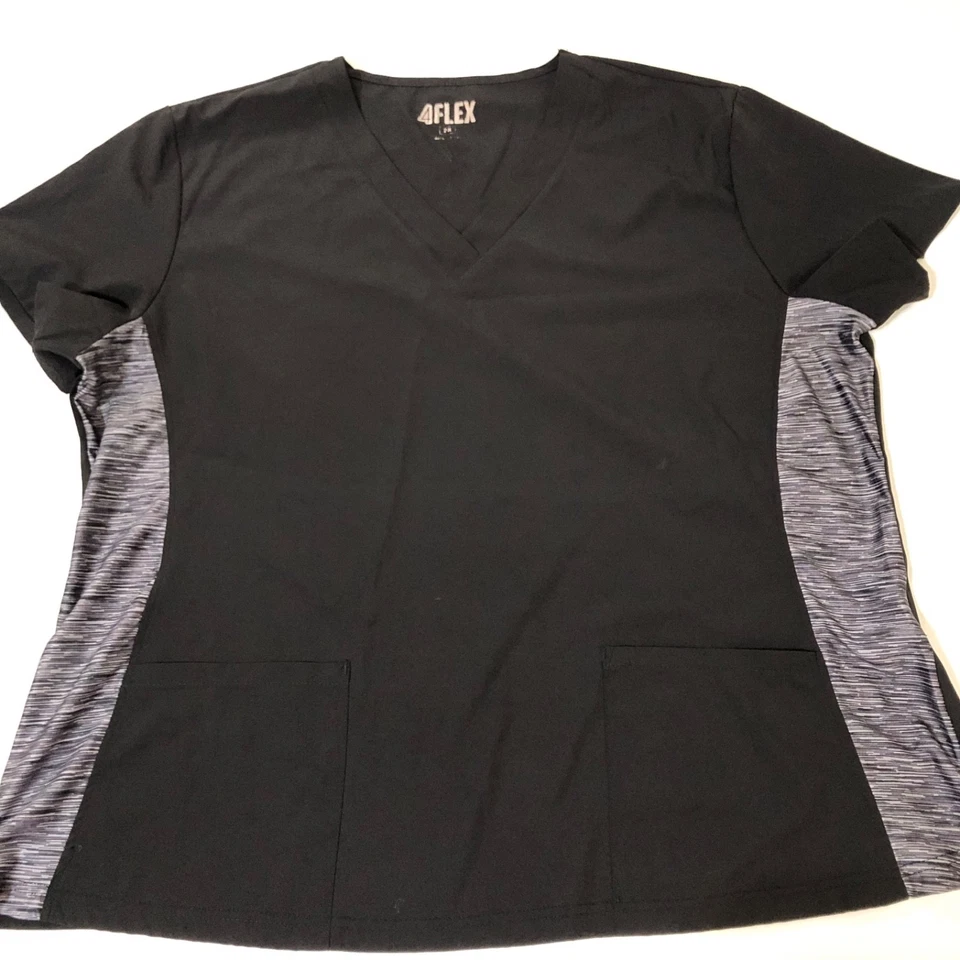 Blusa Médica Mujer Negra Con Panel Lateral Gris, Talla 2X Bolsillos Mangas Cortas Foto 1 de 4
