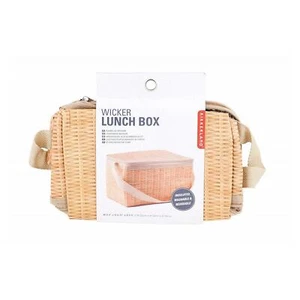 Kikkerland Wicker Print Soft Small Lunch Box Insulated Picnic Work Snacking Bag - Picture 1 of 3