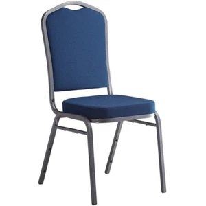 10 PACK Crown Back Stacking Banquet Chair with Navy Fabric and Silver Vein Frame - Picture 1 of 6