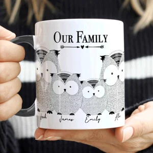 PERSONALISED FAMILY OWL Mug, Mum Dad Mug Gift, Owl Lover Gift Mug, Birthday Gift - Picture 1 of 8