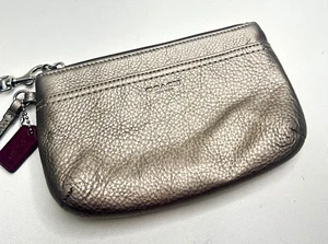 COACH Silver Pearl Pebbled Leather Medium Wristlet F51683 - Picture 1 of 9