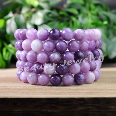 Venta al por mayor 5 piezas pulsera elástica curativa piedra lepidolita natural 8 mm 6,7" Foto 1 de 4