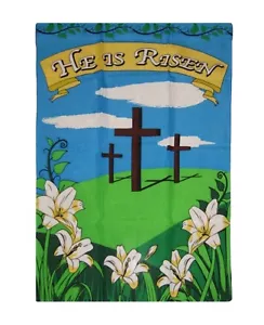 2'x3' Easter Crosses Garden Flag Jesus He Is Risen Resurrection Happy 24x36" 2X3 - Picture 1 of 5
