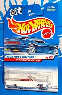 Hot Wheels 2000 First Editions 3/36 #63 1964 Lincoln Continental White w/ WSPs - Image 1 of 2